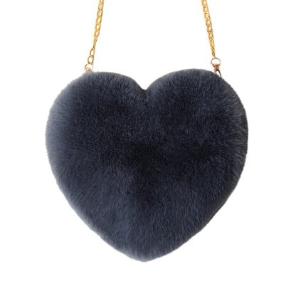 Heart Shaped Faux Rabbit Fur Crossbody Bag