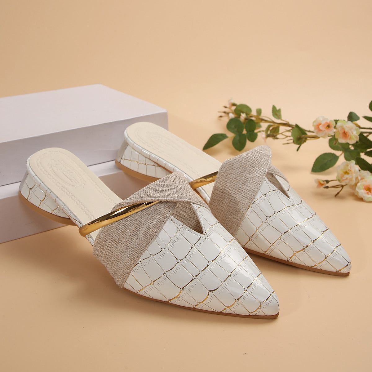 Womens Pointed Toe V-Mouth Slippers with Thick Heel