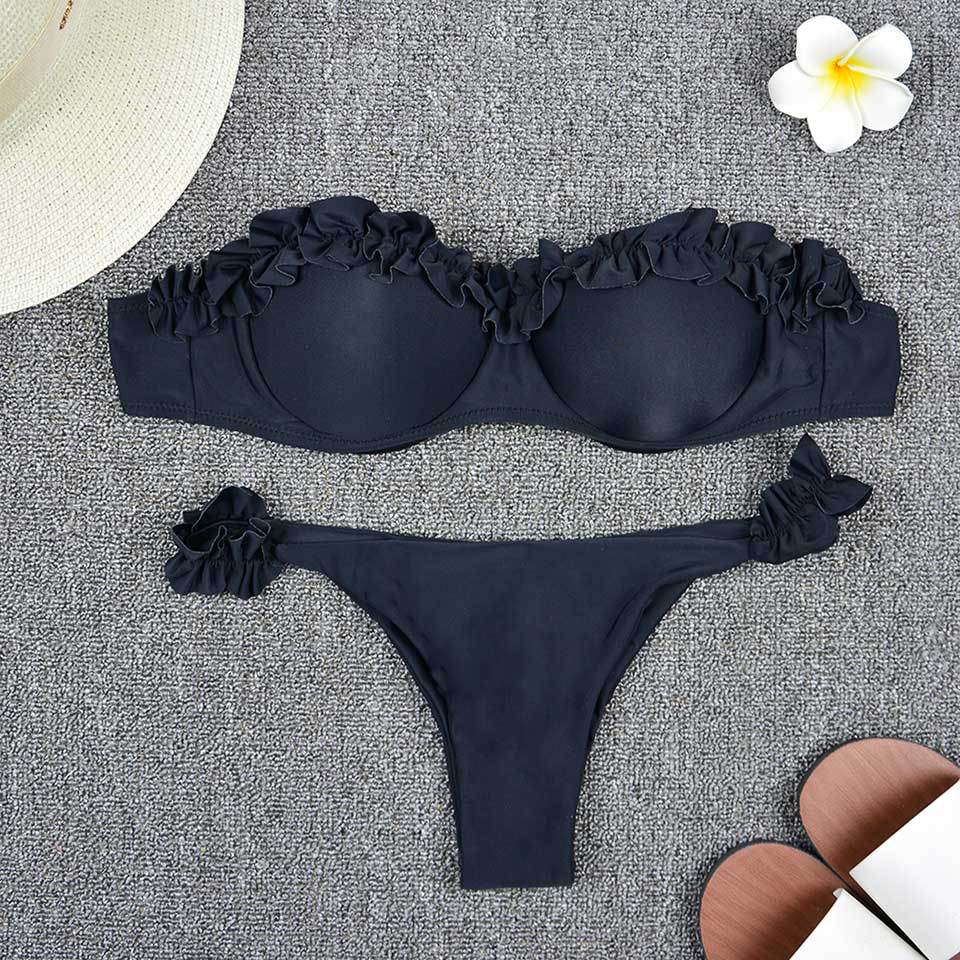 Solid Color Bikini Swimsuit with Underwire