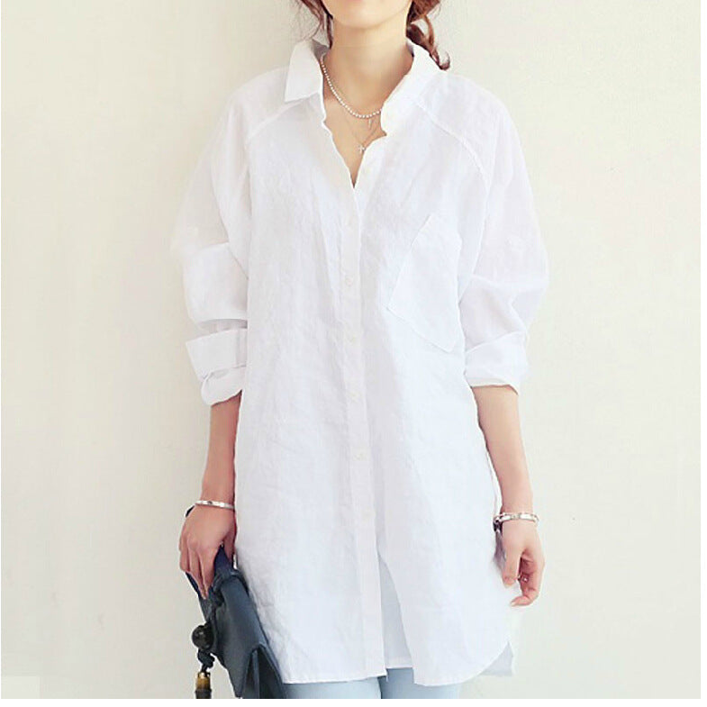 Shirt Loose Plus Size Long Cotton Linen Textured Dress Shirt Style