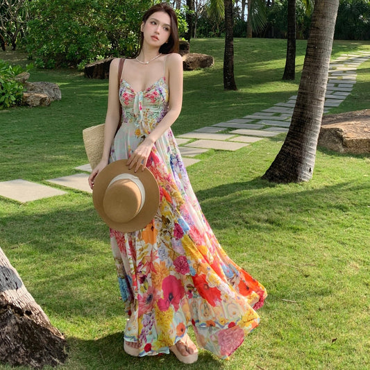 Floral Print Off-Shoulder Backless Maxi Dress