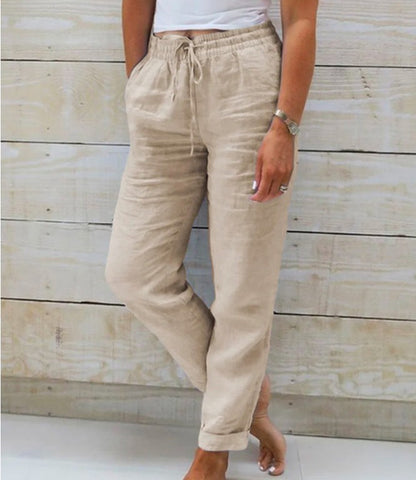 High Waisted Casual Cotton Linen Pants