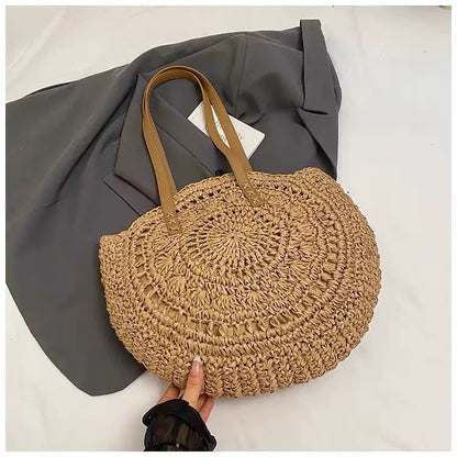 Round Woven Straw Tote Bag