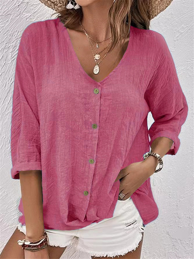 Womens V-Neck Long Sleeve Blouse