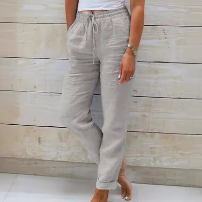 High Waisted Casual Cotton Linen Pants