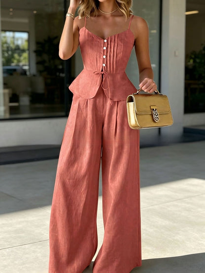 French-Style Waist-Cinching Pleated Ruffle Hem Set