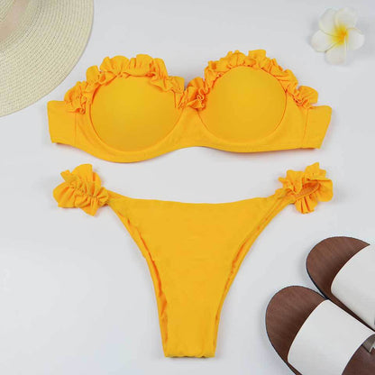 Solid Color Bikini Swimsuit with Underwire