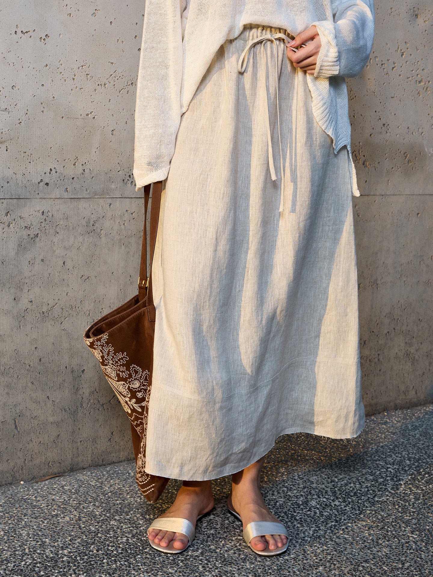 Linen A-Line Skirt with Elastic Waist