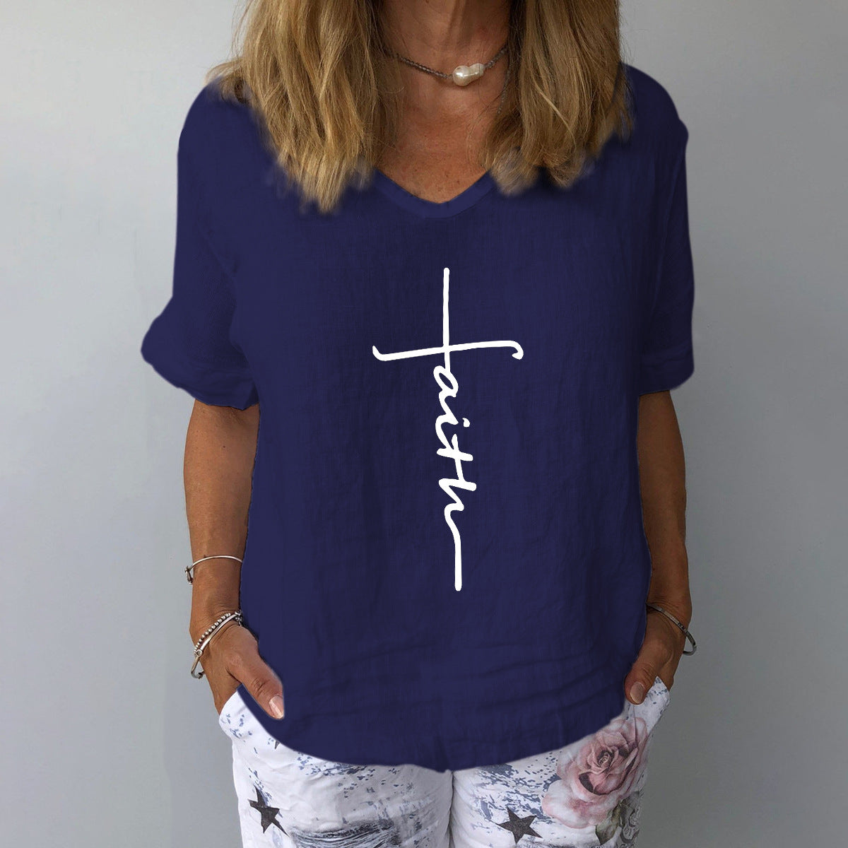 Short Sleeve Printed Cotton Linen Shirt