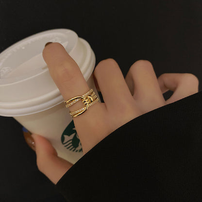 Adjustable Double Layer Geometric Finger Ring