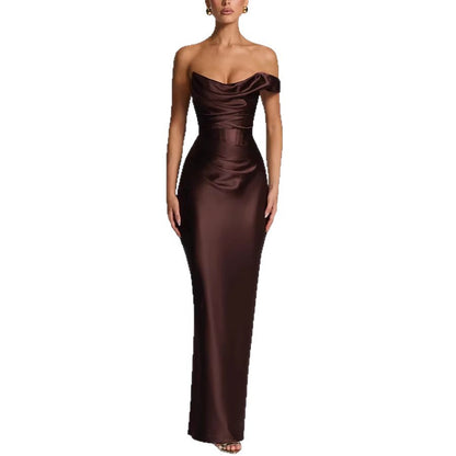 Off-Shoulder Satin Bodycon Dress