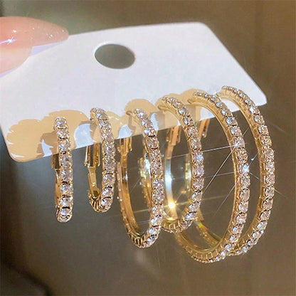 Rhinestone Geometric Hoop Earrings set