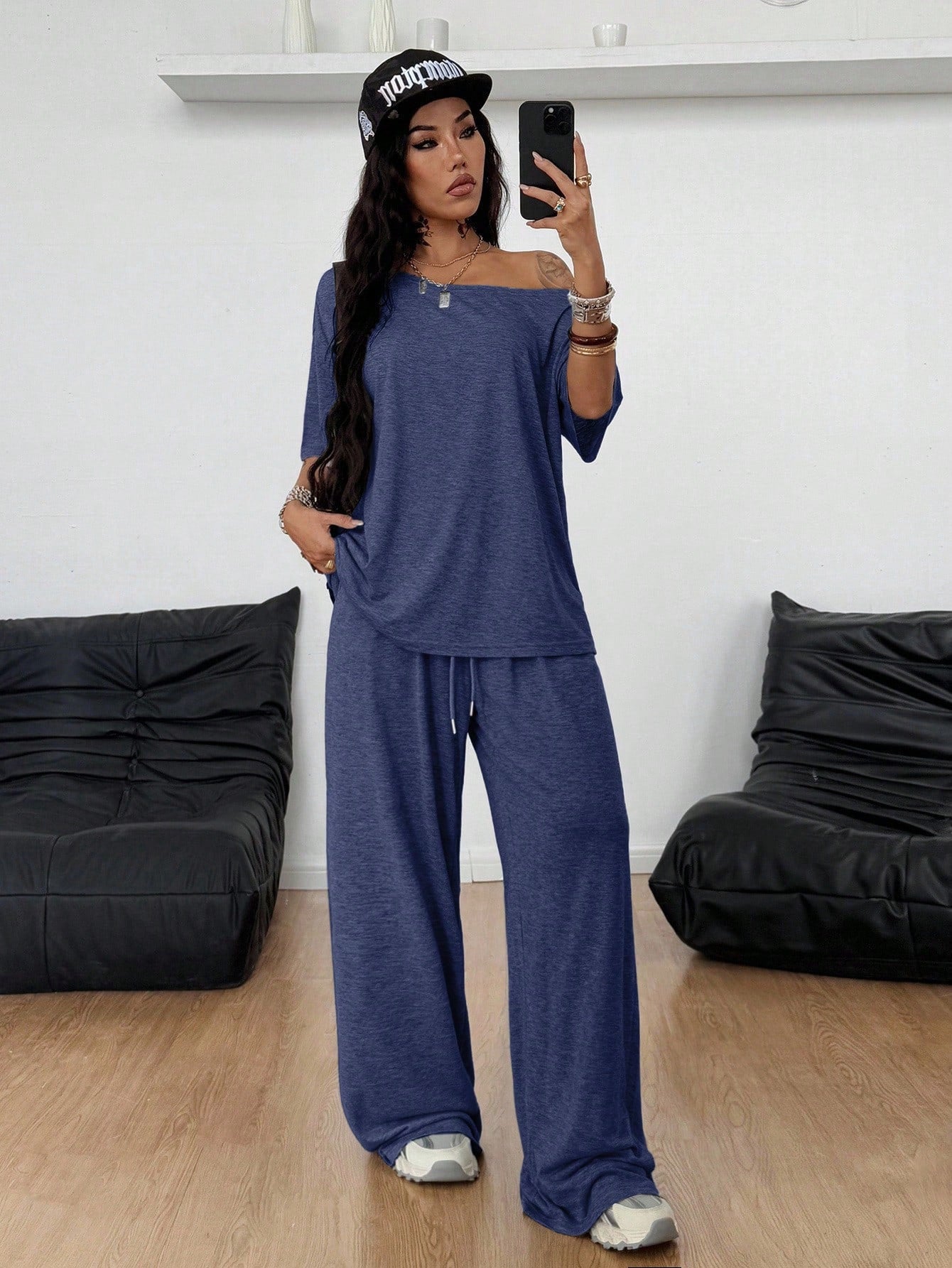 Off-Shoulder Wide-Leg Pants Set