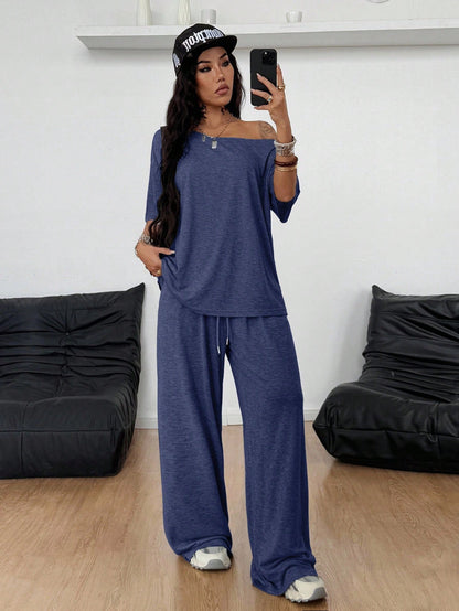 Off-Shoulder Wide-Leg Pants Set