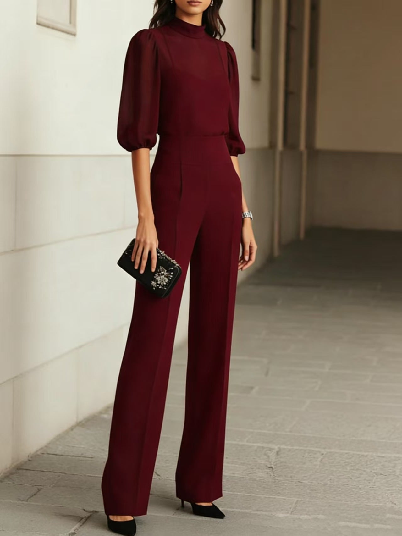 Printed Short Sleeve Wide Leg Pants Set