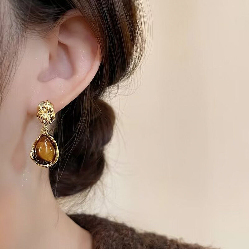Geometric Tiger Eye Stone Drop Earrings Drip Depot