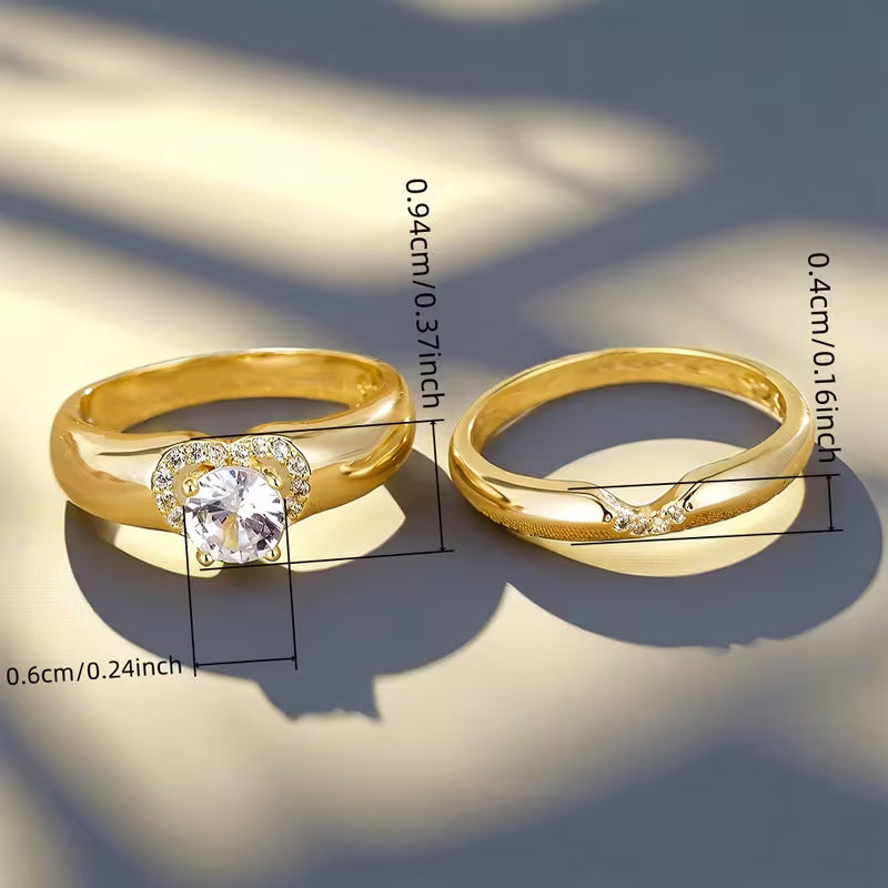 Platinum Plated Heart Shape Couple Rings