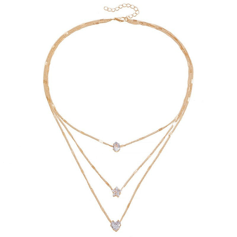 Layered Geometric Pendant Alloy Necklace