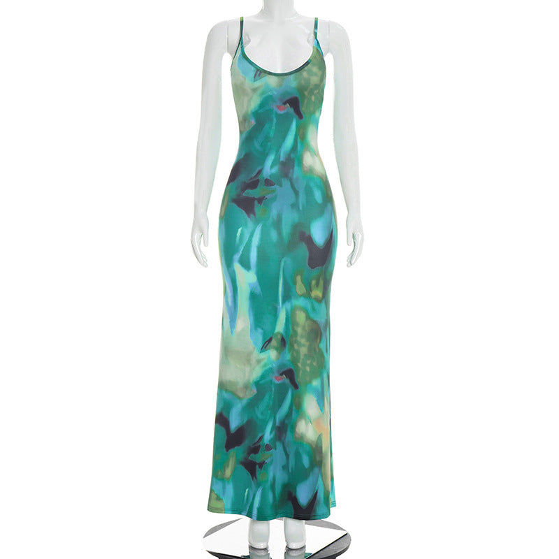 Casual vacation tie-dye printed slip dress Drip Depot