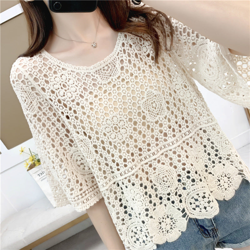 Lace Embroidered Mesh Blouse