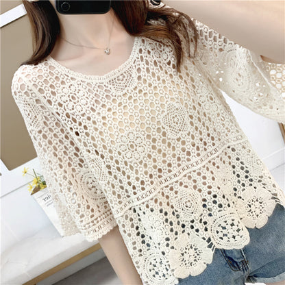 Lace Embroidered Mesh Blouse