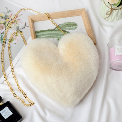 Heart Shaped Faux Rabbit Fur Crossbody Bag