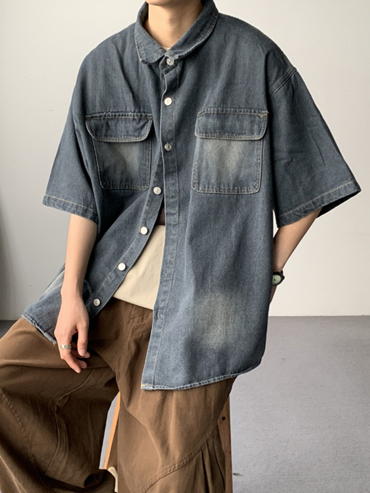 Unisex Denim Short Sleeve Shirt Jacket Drip Depot
