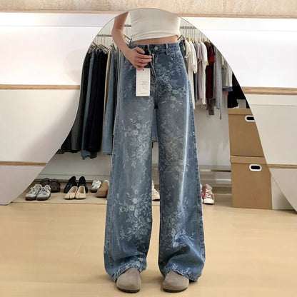 Jacquard Wide-Leg Denim Pants for Women Drip Depot