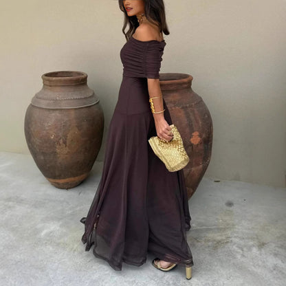 Women's Mesh Splicing Slim-Fit Long Dress