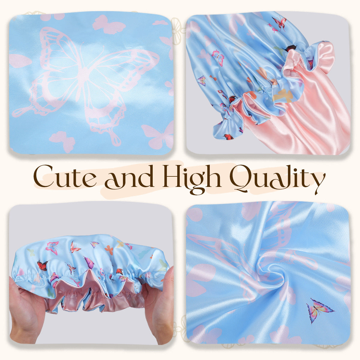 Double Layer Butterfly Print Hair Bonnet