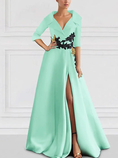 Elegant V-Neck Slit Evening Gown Drip Depot