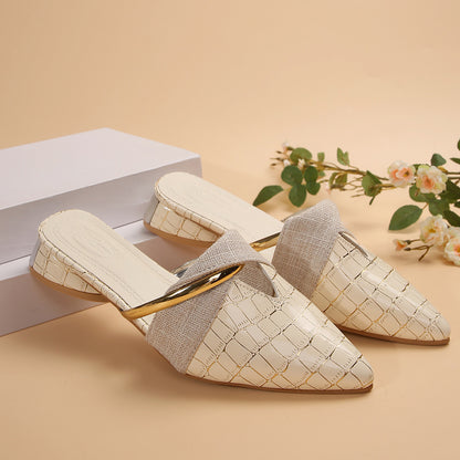 Womens Pointed Toe V-Mouth Slippers with Thick Heel
