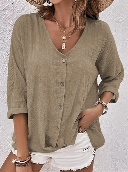 Womens V-Neck Long Sleeve Blouse