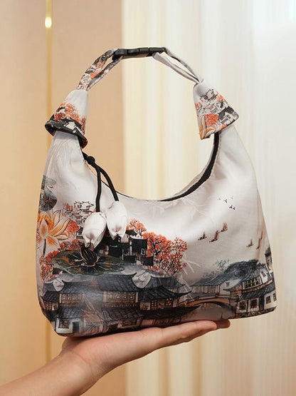 Xiangyunsha Crescent Crossbody Bag with Drawstring
