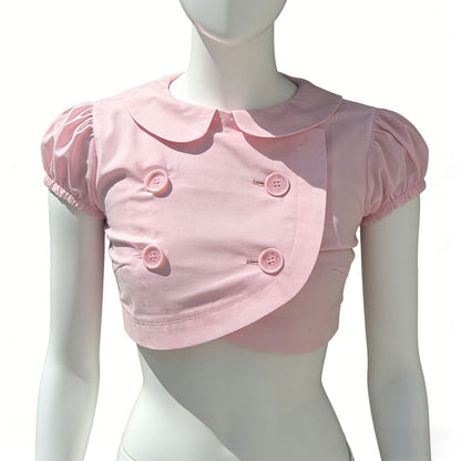 Doll Collar Puff Sleeve Double-Breasted Jacket