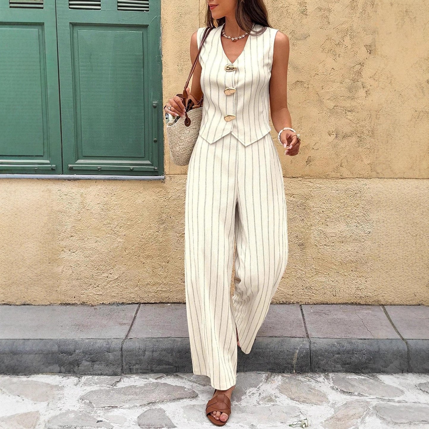 Vertical Stripe Vest and Pants Set