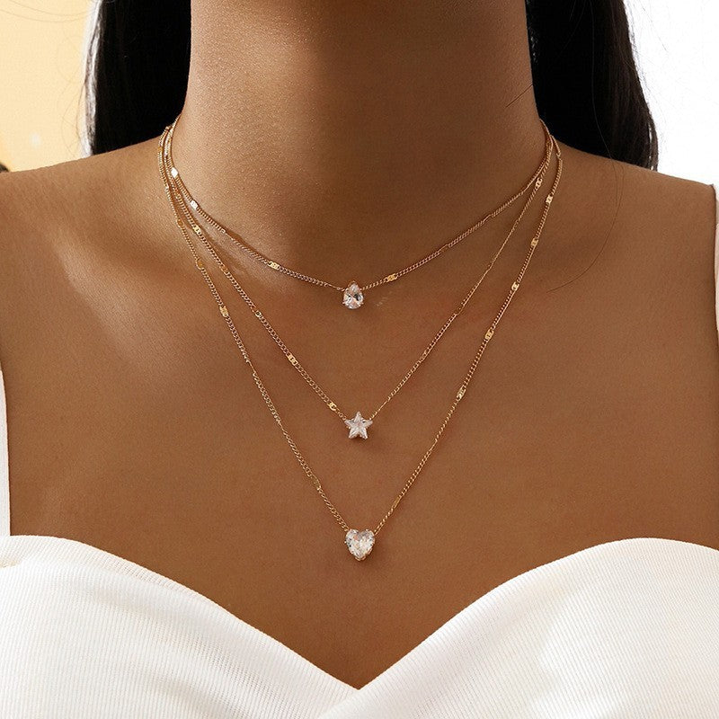 Layered Geometric Pendant Alloy Necklace