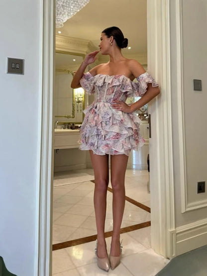 Floral Print Off-Shoulder Ruffle Dress Drip Depot