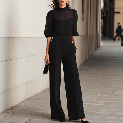 Printed Short Sleeve Wide Leg Pants Set