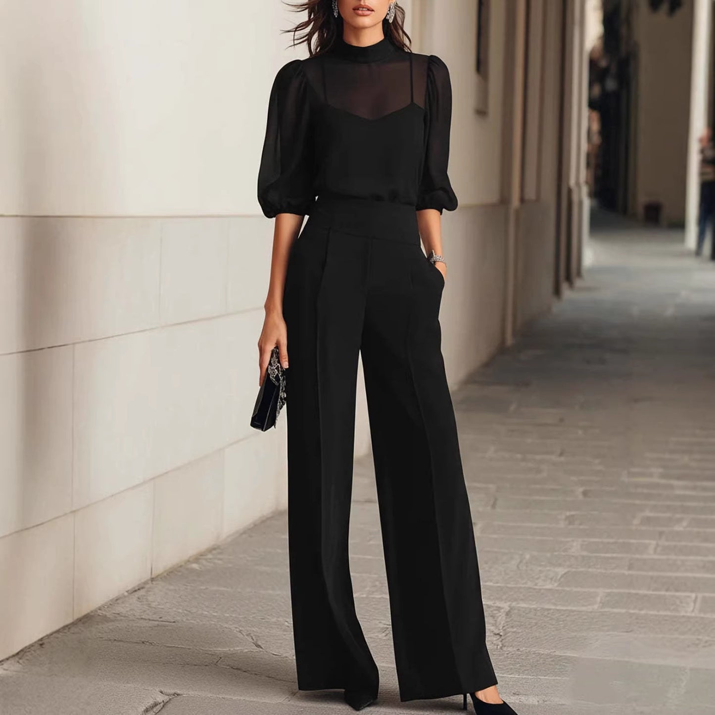 Printed Short Sleeve Wide Leg Pants Set