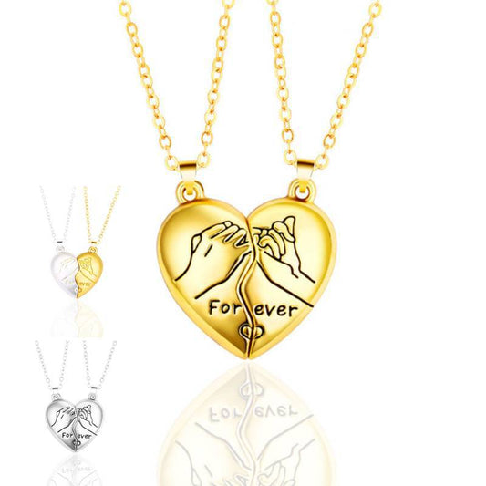 Lagou Heart-Shaped Couple Necklace with Magnetic Pendant