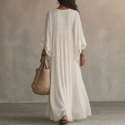 Lace Patchwork V-Neck Long Dress