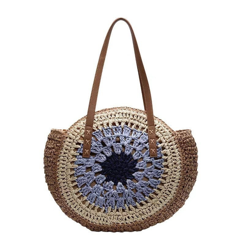 Round Woven Straw Tote Bag