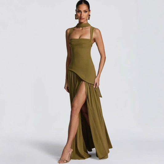 Fitted-waist pleated maxi dress Drip Depot