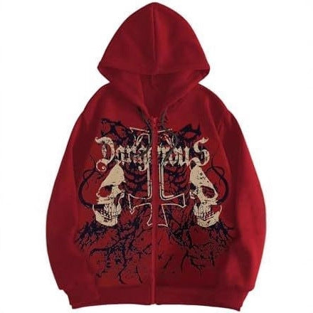 Gothic Skull Zip Up Hoodie