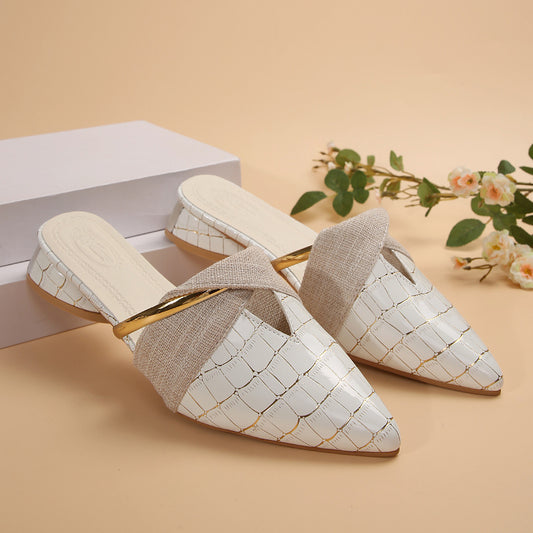 Womens Pointed Toe V-Mouth Slippers with Thick Heel