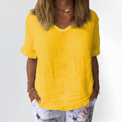 Short Sleeve Printed Cotton Linen Shirt